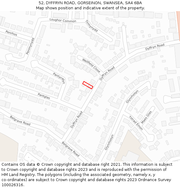 52, DYFFRYN ROAD, GORSEINON, SWANSEA, SA4 6BA: Location map and indicative extent of plot