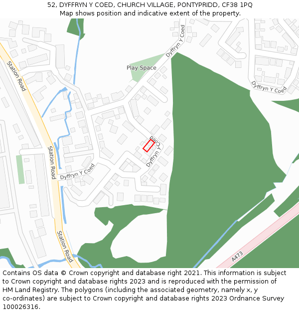 52, DYFFRYN Y COED, CHURCH VILLAGE, PONTYPRIDD, CF38 1PQ: Location map and indicative extent of plot