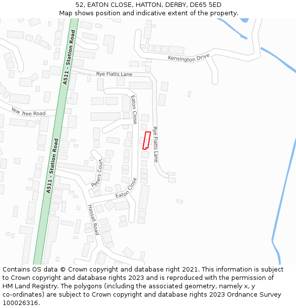 52, EATON CLOSE, HATTON, DERBY, DE65 5ED: Location map and indicative extent of plot