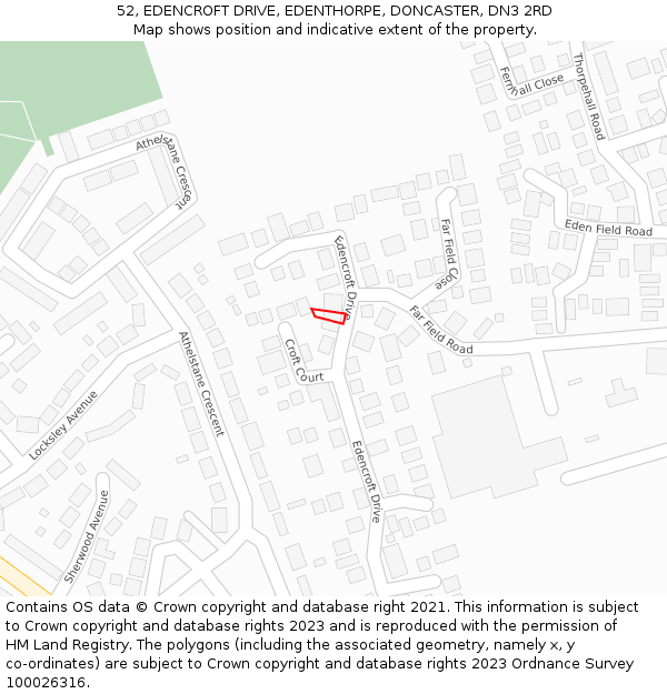 52, EDENCROFT DRIVE, EDENTHORPE, DONCASTER, DN3 2RD: Location map and indicative extent of plot