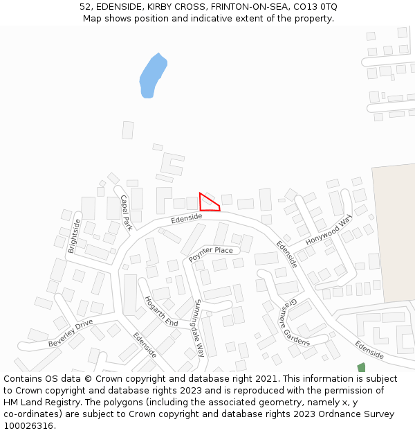 52, EDENSIDE, KIRBY CROSS, FRINTON-ON-SEA, CO13 0TQ: Location map and indicative extent of plot