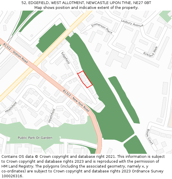 52, EDGEFIELD, WEST ALLOTMENT, NEWCASTLE UPON TYNE, NE27 0BT: Location map and indicative extent of plot