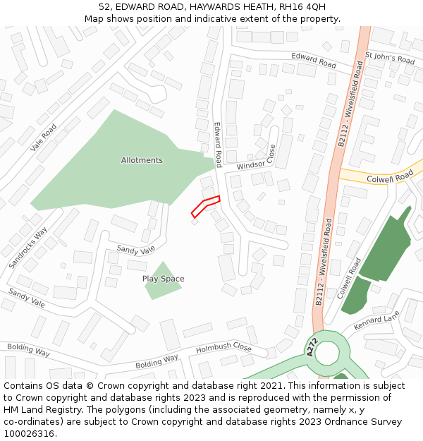 52, EDWARD ROAD, HAYWARDS HEATH, RH16 4QH: Location map and indicative extent of plot