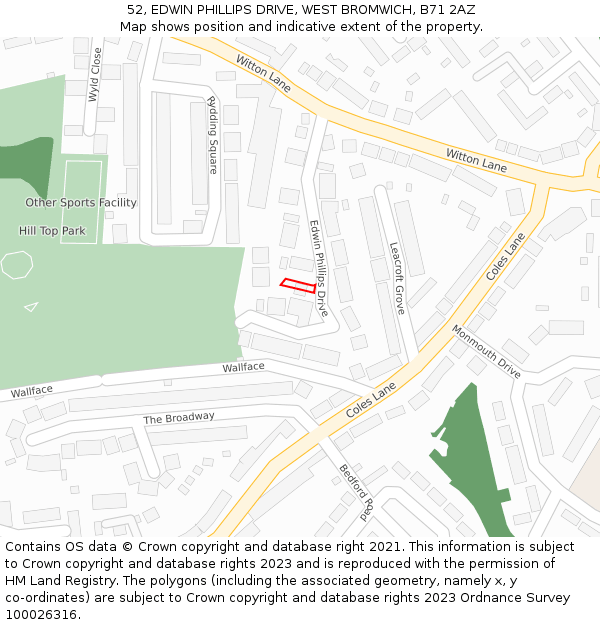 52, EDWIN PHILLIPS DRIVE, WEST BROMWICH, B71 2AZ: Location map and indicative extent of plot