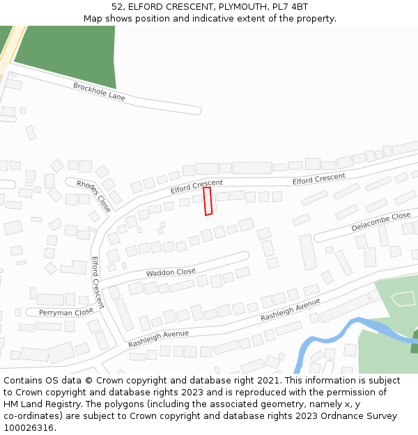 52, ELFORD CRESCENT, PLYMOUTH, PL7 4BT: Location map and indicative extent of plot