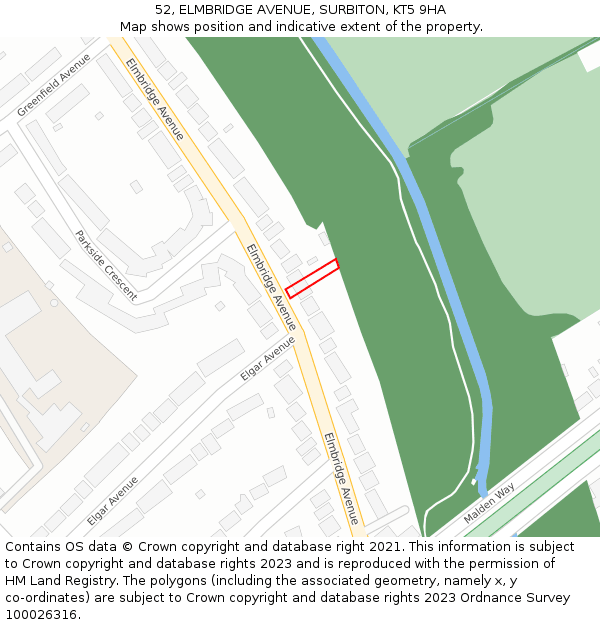 52, ELMBRIDGE AVENUE, SURBITON, KT5 9HA: Location map and indicative extent of plot