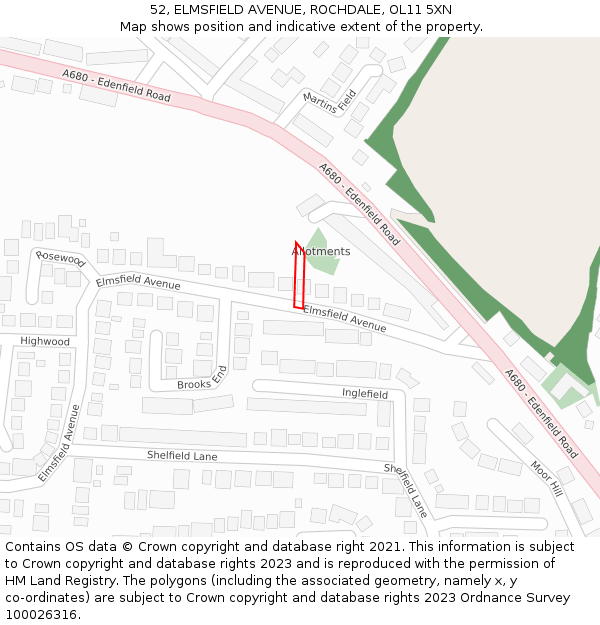 52, ELMSFIELD AVENUE, ROCHDALE, OL11 5XN: Location map and indicative extent of plot