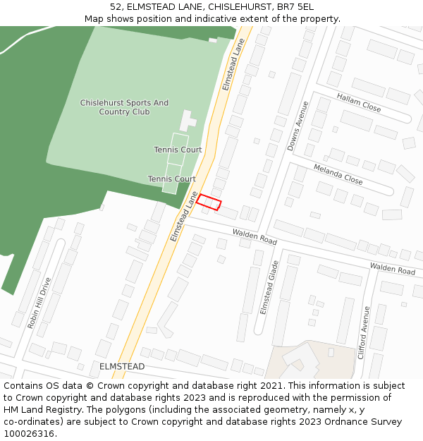 52, ELMSTEAD LANE, CHISLEHURST, BR7 5EL: Location map and indicative extent of plot