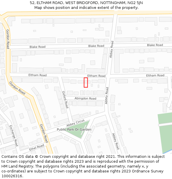 52, ELTHAM ROAD, WEST BRIDGFORD, NOTTINGHAM, NG2 5JN: Location map and indicative extent of plot