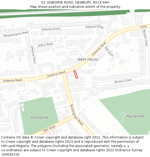 52, ENBORNE ROAD, NEWBURY, RG14 6AH: Location map and indicative extent of plot