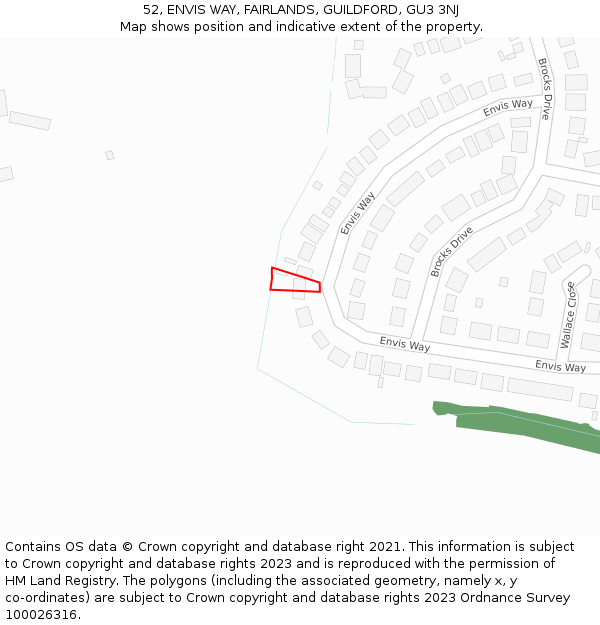 52, ENVIS WAY, FAIRLANDS, GUILDFORD, GU3 3NJ: Location map and indicative extent of plot