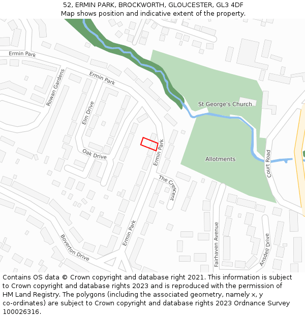 52, ERMIN PARK, BROCKWORTH, GLOUCESTER, GL3 4DF: Location map and indicative extent of plot