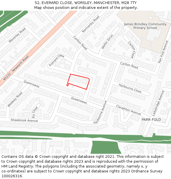 52, EVERARD CLOSE, WORSLEY, MANCHESTER, M28 7TY: Location map and indicative extent of plot