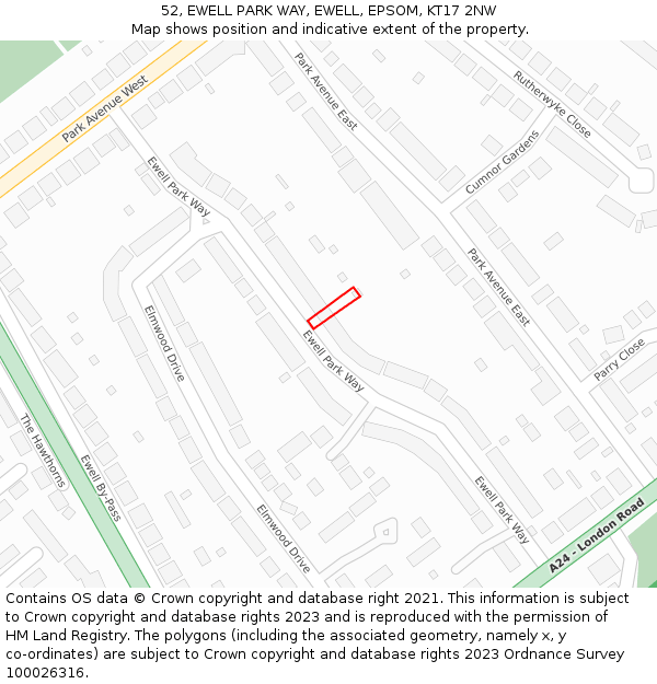 52, EWELL PARK WAY, EWELL, EPSOM, KT17 2NW: Location map and indicative extent of plot