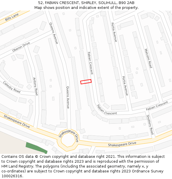 52, FABIAN CRESCENT, SHIRLEY, SOLIHULL, B90 2AB: Location map and indicative extent of plot