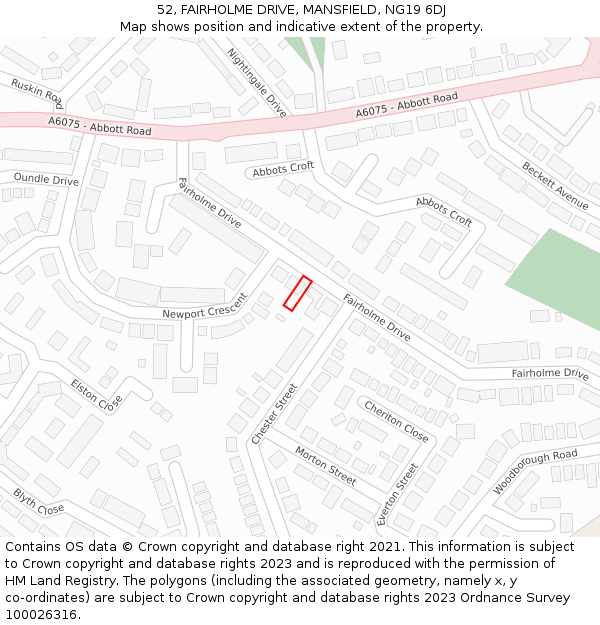 52, FAIRHOLME DRIVE, MANSFIELD, NG19 6DJ: Location map and indicative extent of plot