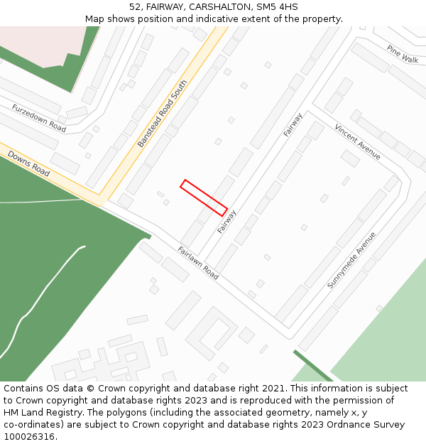 52, FAIRWAY, CARSHALTON, SM5 4HS: Location map and indicative extent of plot