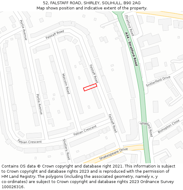 52, FALSTAFF ROAD, SHIRLEY, SOLIHULL, B90 2AG: Location map and indicative extent of plot