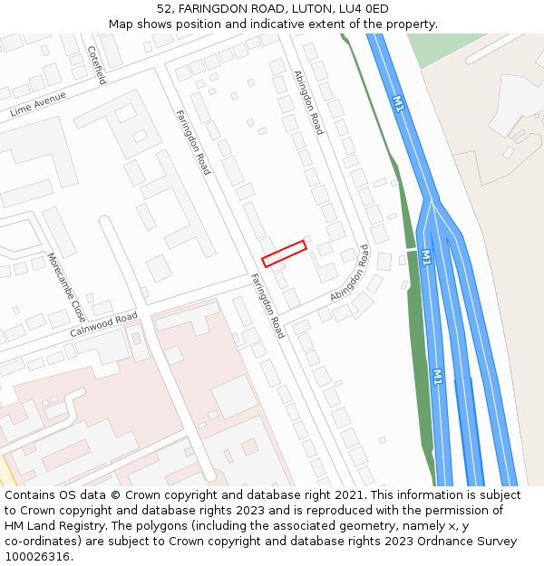 52, FARINGDON ROAD, LUTON, LU4 0ED: Location map and indicative extent of plot