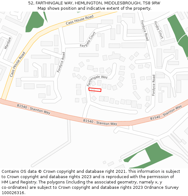 52, FARTHINGALE WAY, HEMLINGTON, MIDDLESBROUGH, TS8 9RW: Location map and indicative extent of plot