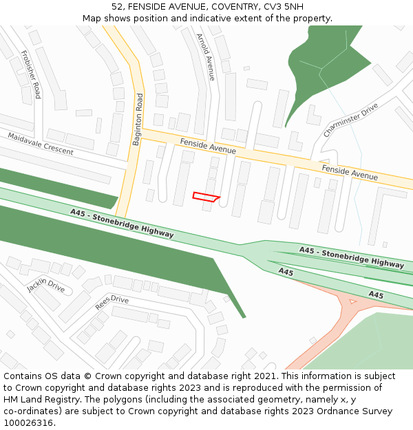 52, FENSIDE AVENUE, COVENTRY, CV3 5NH: Location map and indicative extent of plot