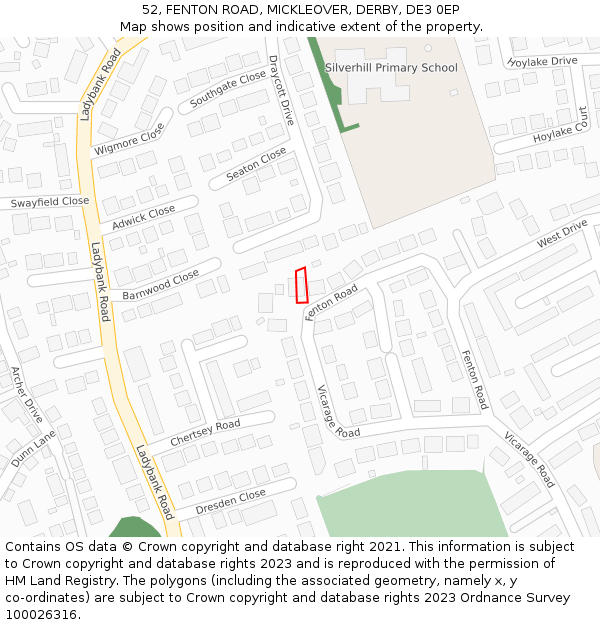 52, FENTON ROAD, MICKLEOVER, DERBY, DE3 0EP: Location map and indicative extent of plot