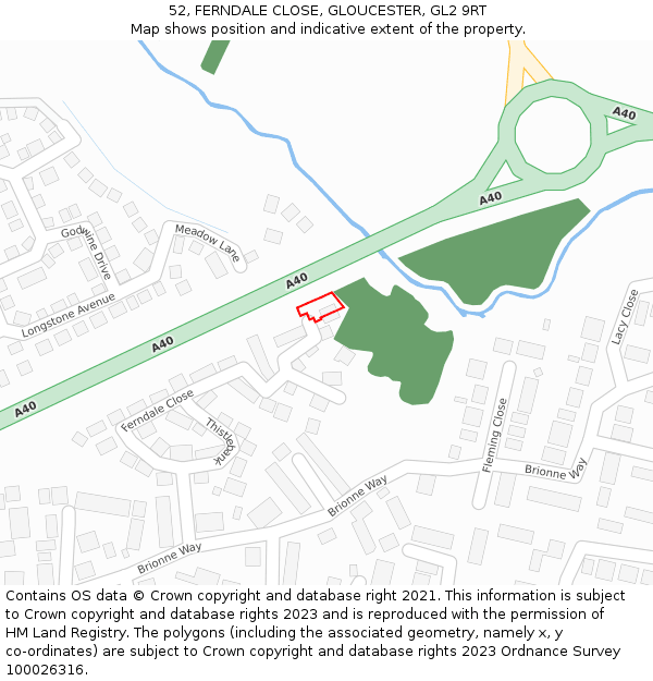 52, FERNDALE CLOSE, GLOUCESTER, GL2 9RT: Location map and indicative extent of plot