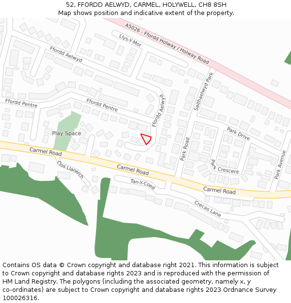 52, FFORDD AELWYD, CARMEL, HOLYWELL, CH8 8SH: Location map and indicative extent of plot