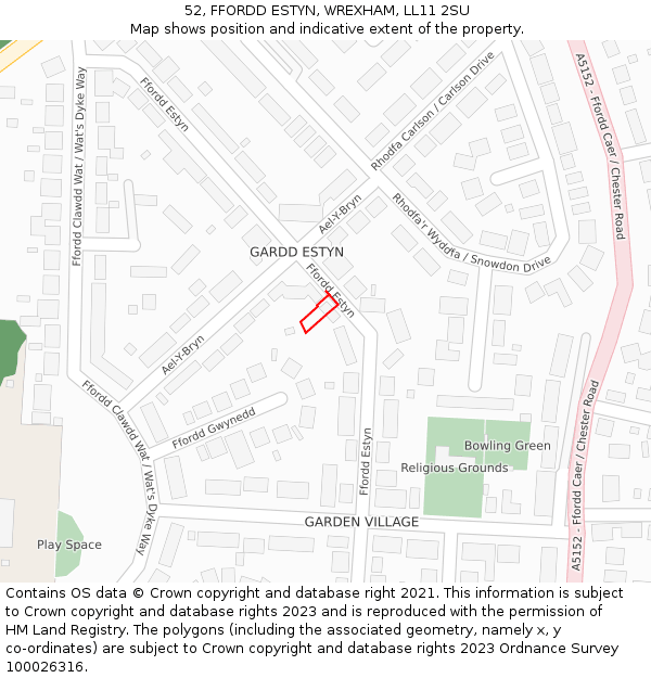 52, FFORDD ESTYN, WREXHAM, LL11 2SU: Location map and indicative extent of plot