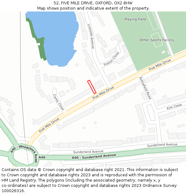 52, FIVE MILE DRIVE, OXFORD, OX2 8HW: Location map and indicative extent of plot