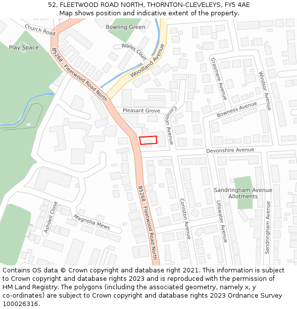 52, FLEETWOOD ROAD NORTH, THORNTON-CLEVELEYS, FY5 4AE: Location map and indicative extent of plot