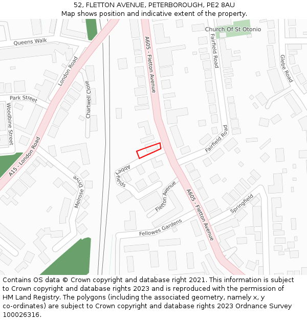 52, FLETTON AVENUE, PETERBOROUGH, PE2 8AU: Location map and indicative extent of plot