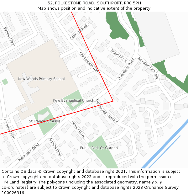 52, FOLKESTONE ROAD, SOUTHPORT, PR8 5PH: Location map and indicative extent of plot