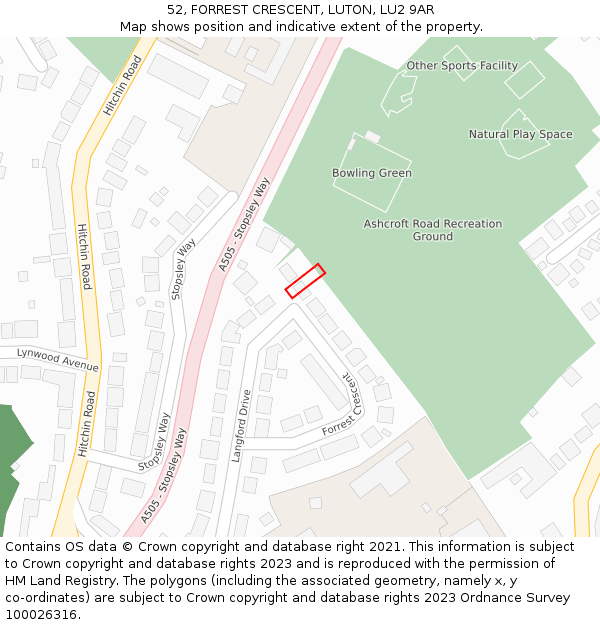 52, FORREST CRESCENT, LUTON, LU2 9AR: Location map and indicative extent of plot