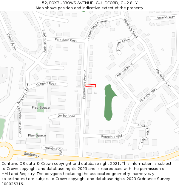 52, FOXBURROWS AVENUE, GUILDFORD, GU2 8HY: Location map and indicative extent of plot