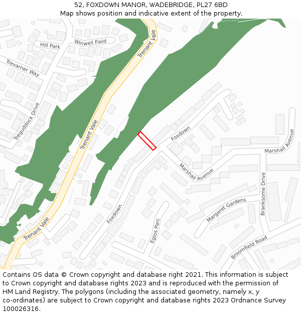 52, FOXDOWN MANOR, WADEBRIDGE, PL27 6BD: Location map and indicative extent of plot