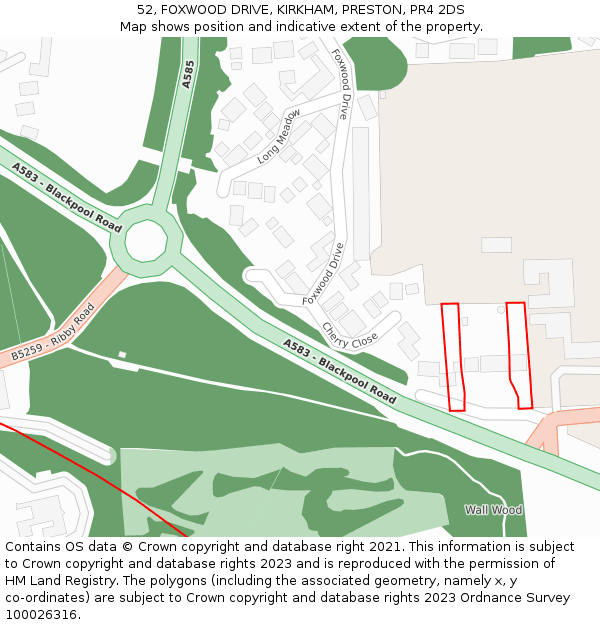 52, FOXWOOD DRIVE, KIRKHAM, PRESTON, PR4 2DS: Location map and indicative extent of plot