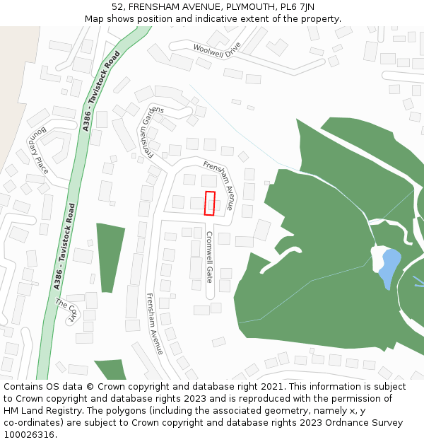 52, FRENSHAM AVENUE, PLYMOUTH, PL6 7JN: Location map and indicative extent of plot
