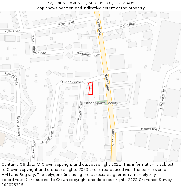 52, FRIEND AVENUE, ALDERSHOT, GU12 4QY: Location map and indicative extent of plot