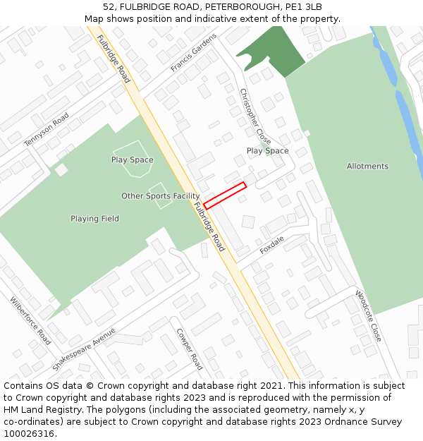 52, FULBRIDGE ROAD, PETERBOROUGH, PE1 3LB: Location map and indicative extent of plot