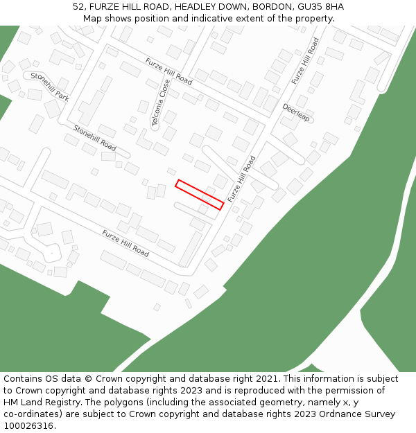 52, FURZE HILL ROAD, HEADLEY DOWN, BORDON, GU35 8HA: Location map and indicative extent of plot