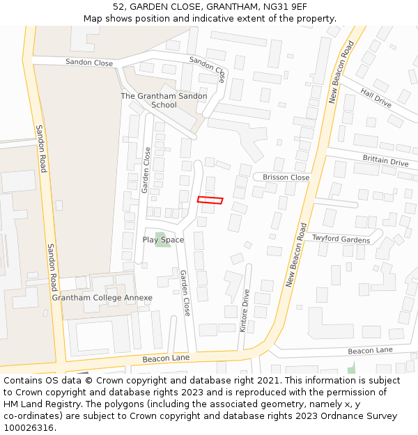 52, GARDEN CLOSE, GRANTHAM, NG31 9EF: Location map and indicative extent of plot