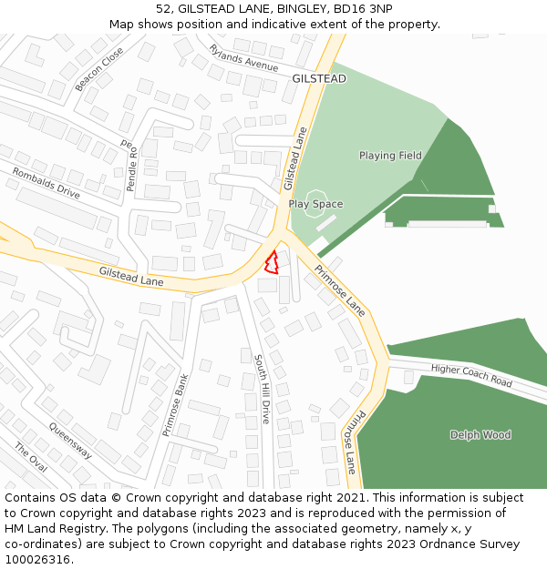 52, GILSTEAD LANE, BINGLEY, BD16 3NP: Location map and indicative extent of plot