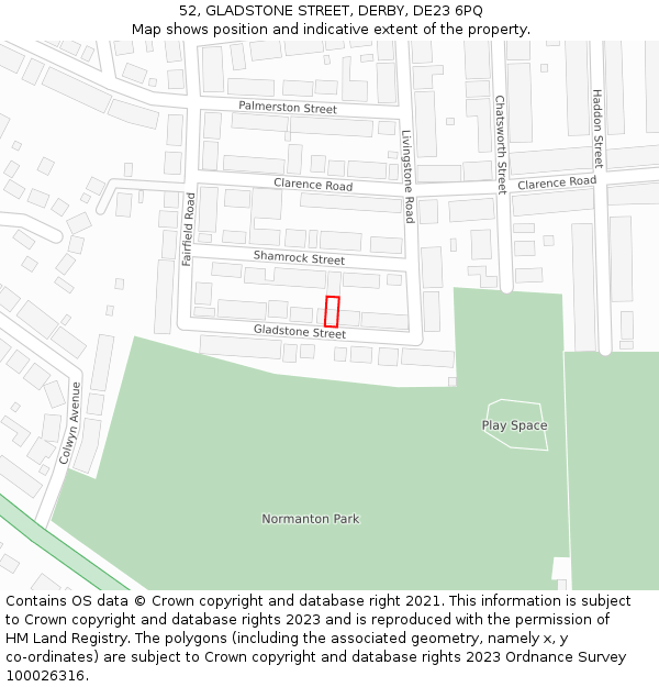 52, GLADSTONE STREET, DERBY, DE23 6PQ: Location map and indicative extent of plot