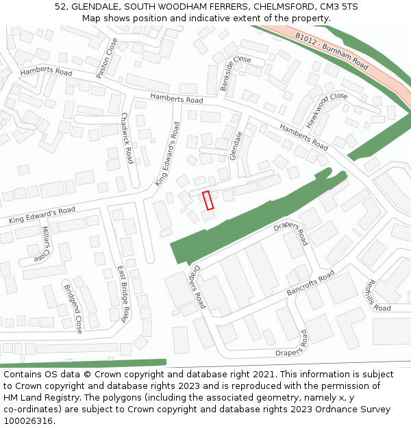 52, GLENDALE, SOUTH WOODHAM FERRERS, CHELMSFORD, CM3 5TS: Location map and indicative extent of plot