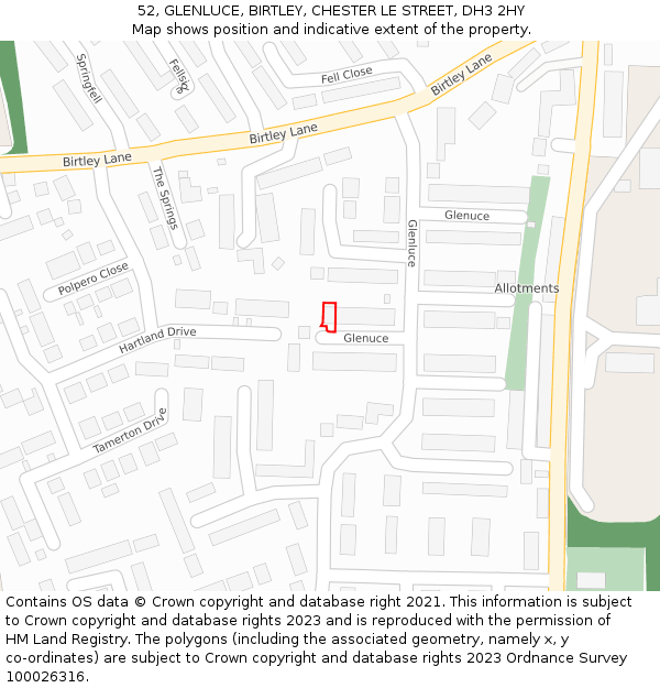 52, GLENLUCE, BIRTLEY, CHESTER LE STREET, DH3 2HY: Location map and indicative extent of plot