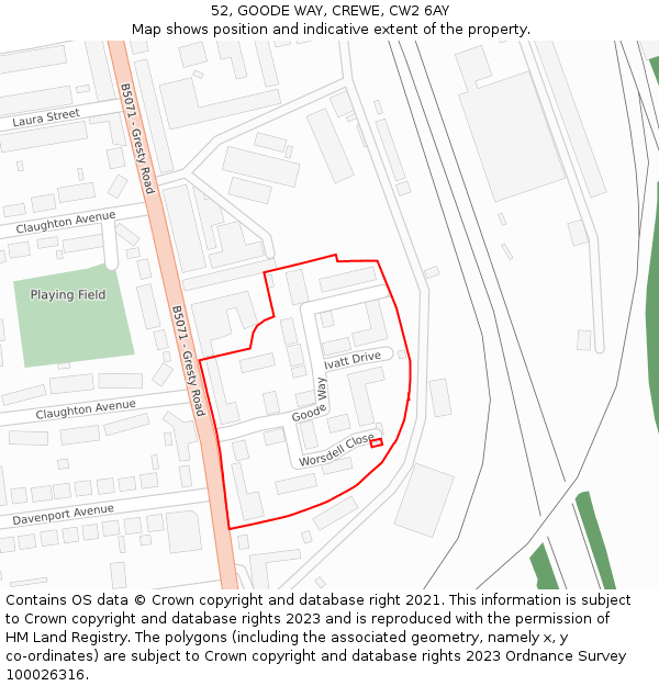 52, GOODE WAY, CREWE, CW2 6AY: Location map and indicative extent of plot