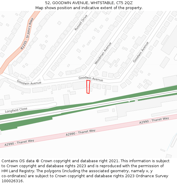 52, GOODWIN AVENUE, WHITSTABLE, CT5 2QZ: Location map and indicative extent of plot