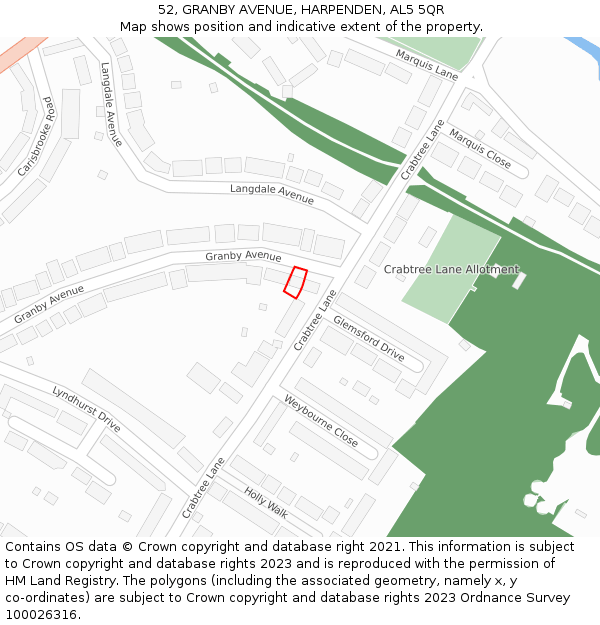 52, GRANBY AVENUE, HARPENDEN, AL5 5QR: Location map and indicative extent of plot