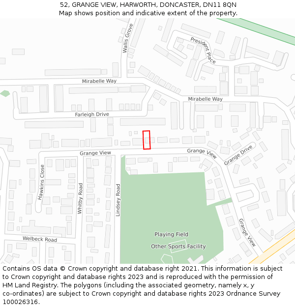 52, GRANGE VIEW, HARWORTH, DONCASTER, DN11 8QN: Location map and indicative extent of plot